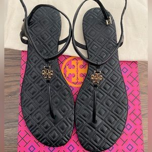 Tory Burch Marion Quilted Sandals, Size 8, Black